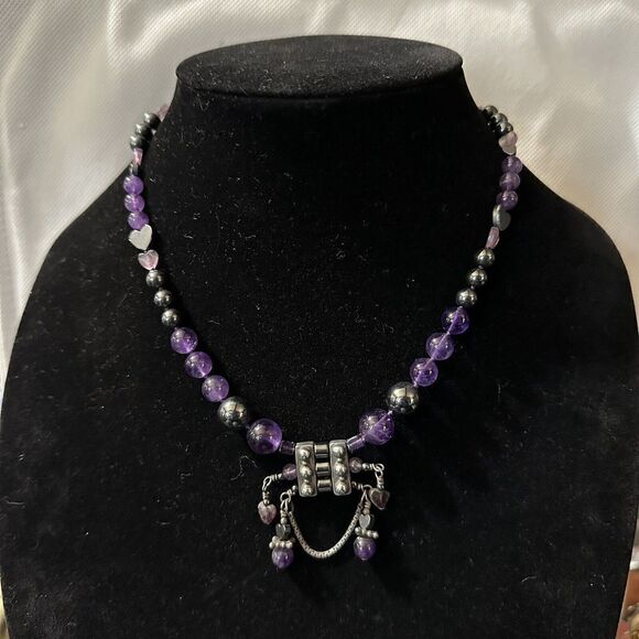Sterling Silver Amethyst Spinel Bead Necklace Handcrafted Signed by Artist 1995 - Picture 1 of 13